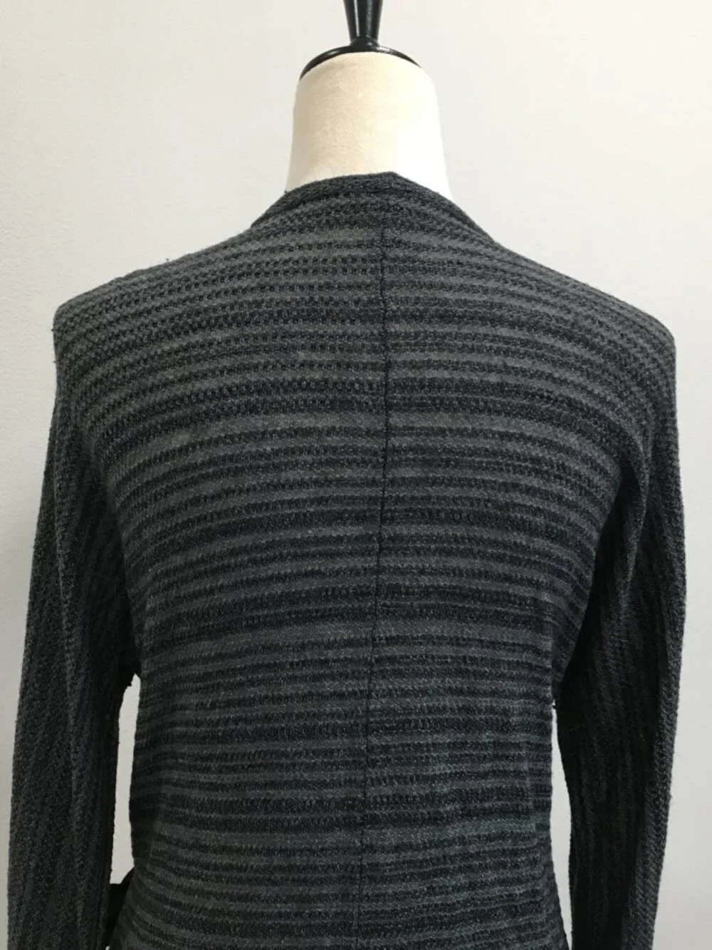 EILEEN FISHER Black Gray Merino Wool Blend Knit Belted Wrap Cardigan